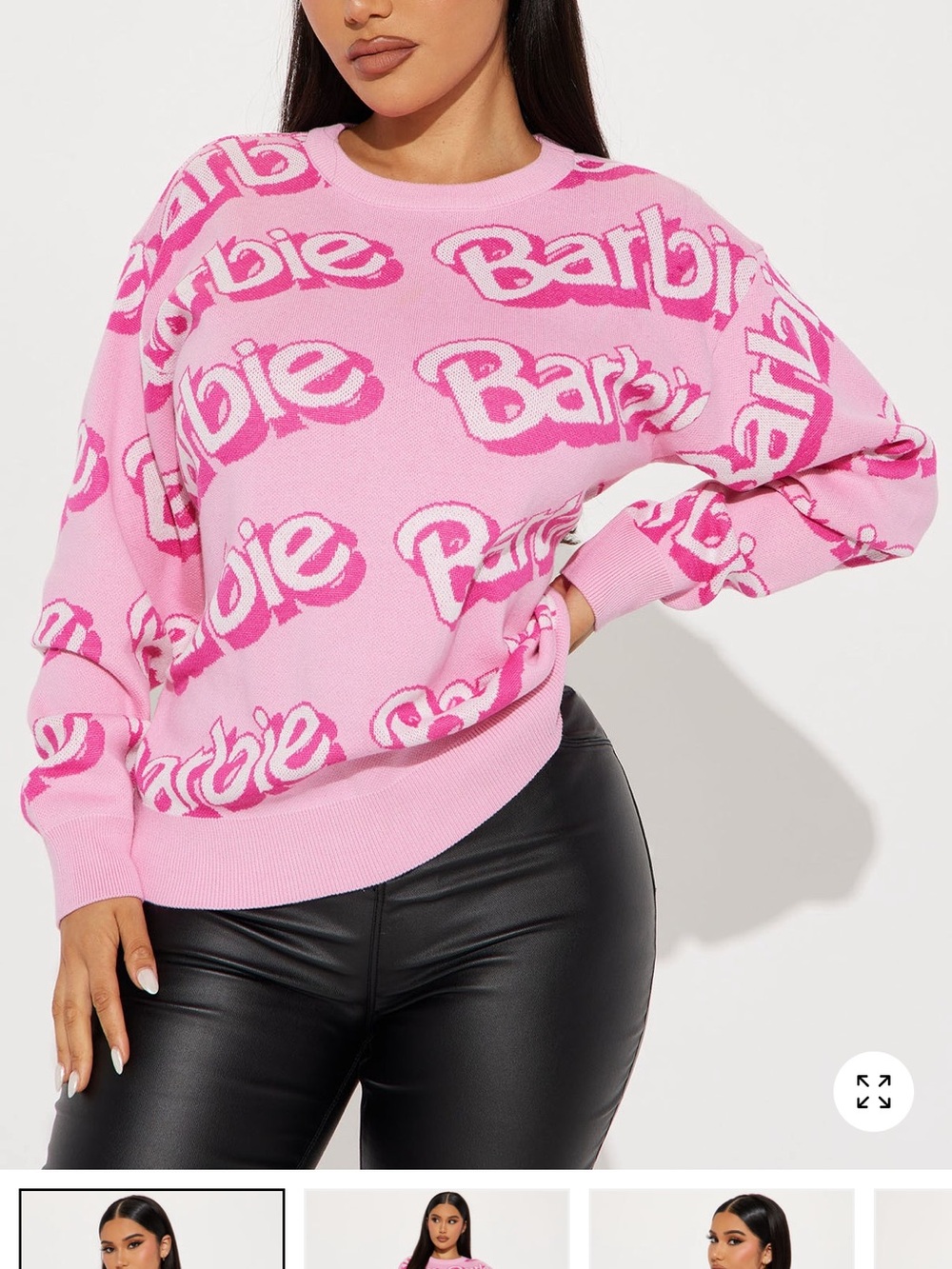 Barbie Pink Allover Logo Crewneck Sweater